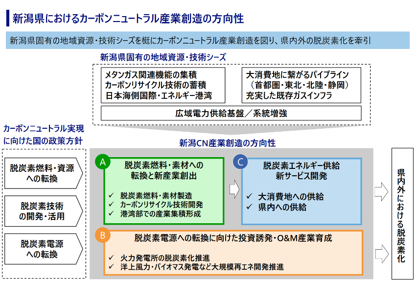 新潟県におけるカーボンニュートラル産業創造の方向性を示す図