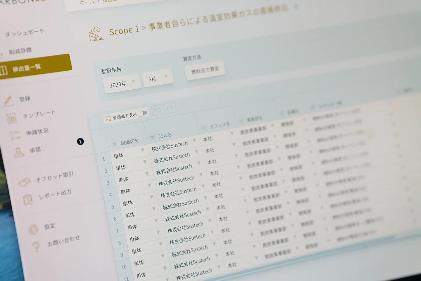 レポーティング機能の画面例
